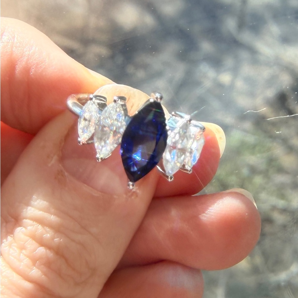 2.25ct Marquise Sapphire & Moissanite Ring